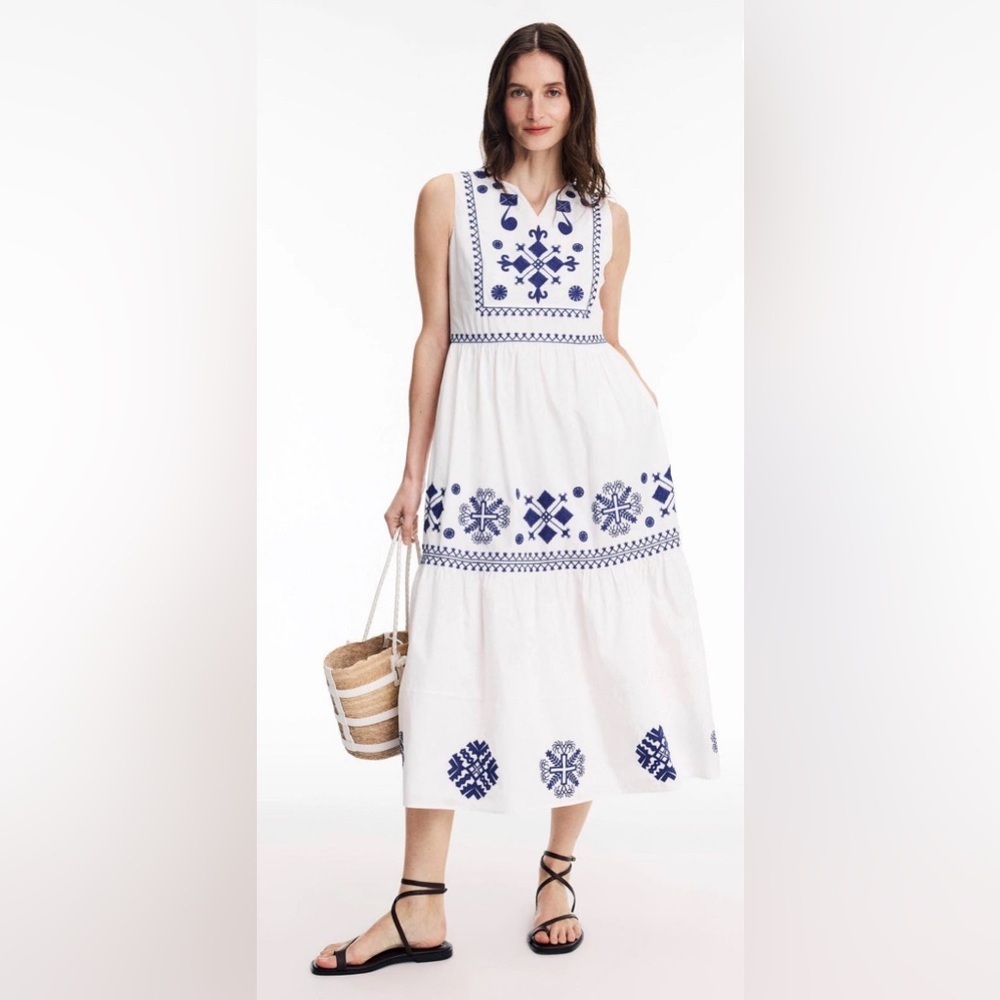 Area Stars Embroidered White and Blue Maxi Dress - Picture 1 of 5